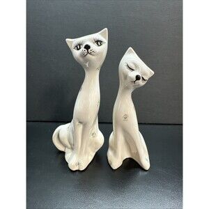 Set of Two Tall Hand-Painted Cat Figurine Detailed with Flowers